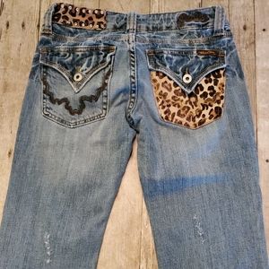 MISS ME Leopard Print Faux Fur Bootcut Jeans